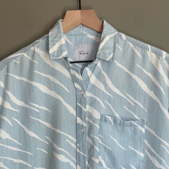RAILS Lex Shirt in Light Vintage Zebras Size XS Blue White Stripe Tencel Raw Hem - Picture 7 of 16